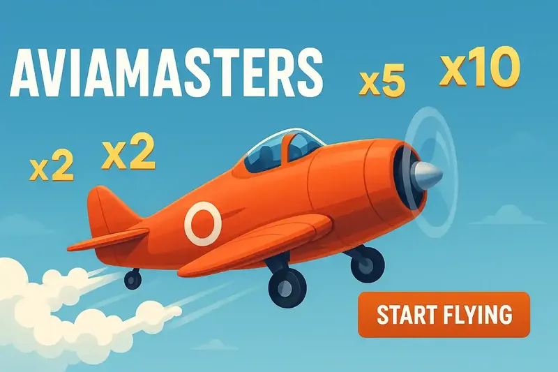 Avião laranja voando com multiplicadores de aposta x2 x5 e x10