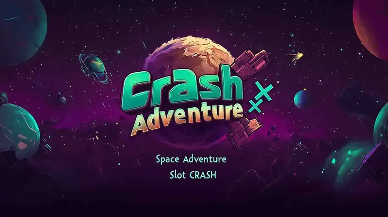 Logotipo do jogo Crash Adventure com planeta e satélite em fundo espacial
