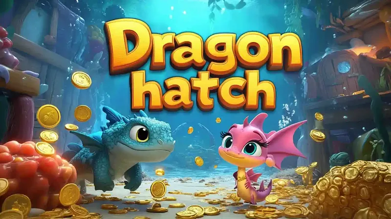 Dragões fofos guardando tesouros e moedas de ouro no jogo Dragon Hatch
