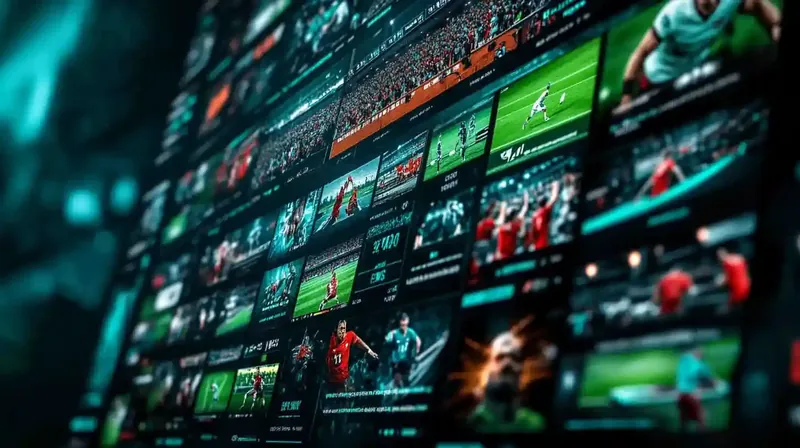 Parede com múltiplas telas transmitindo jogos de futebol para apostas