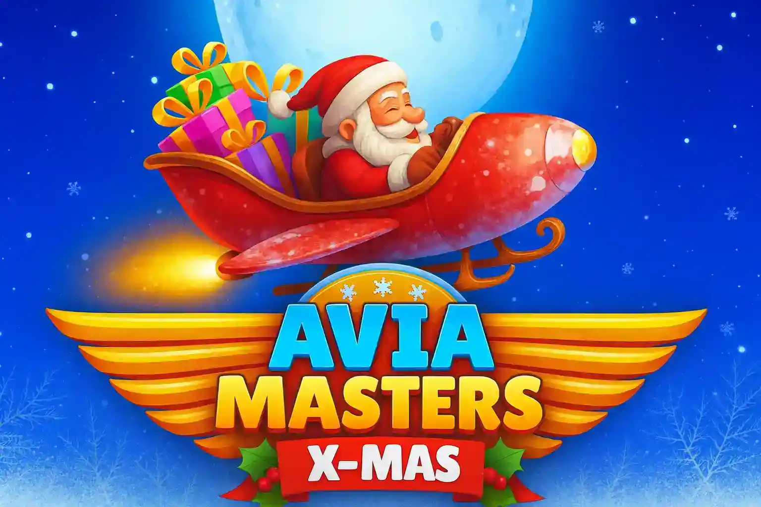Papai Noel voando de avião com presentes no Avia Masters X-Mas