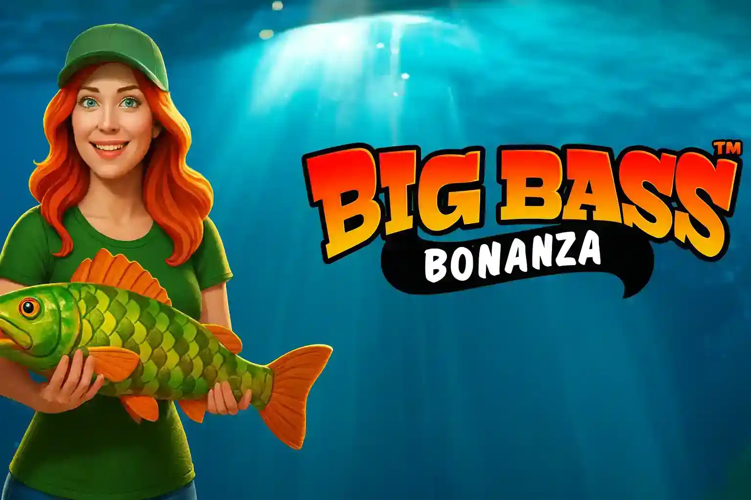 Pescadora sorrindo segurando peixe grande no Big Bass Bonanza